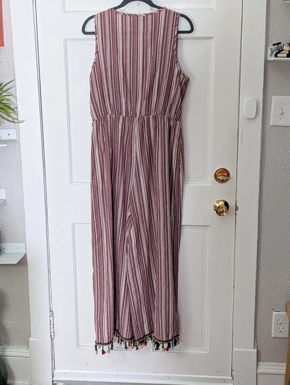 Akua by Jaase Striped Tassel Hem Cotton Jumpsuit Medium Boho Festival - Picture 5 of 6